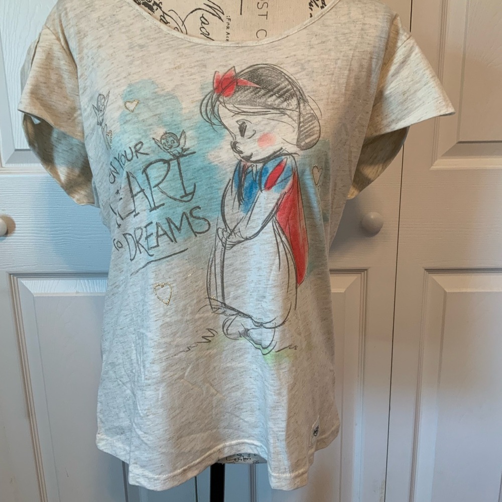 Disney White and Blue Short Sleeve Tee with Graphic Design